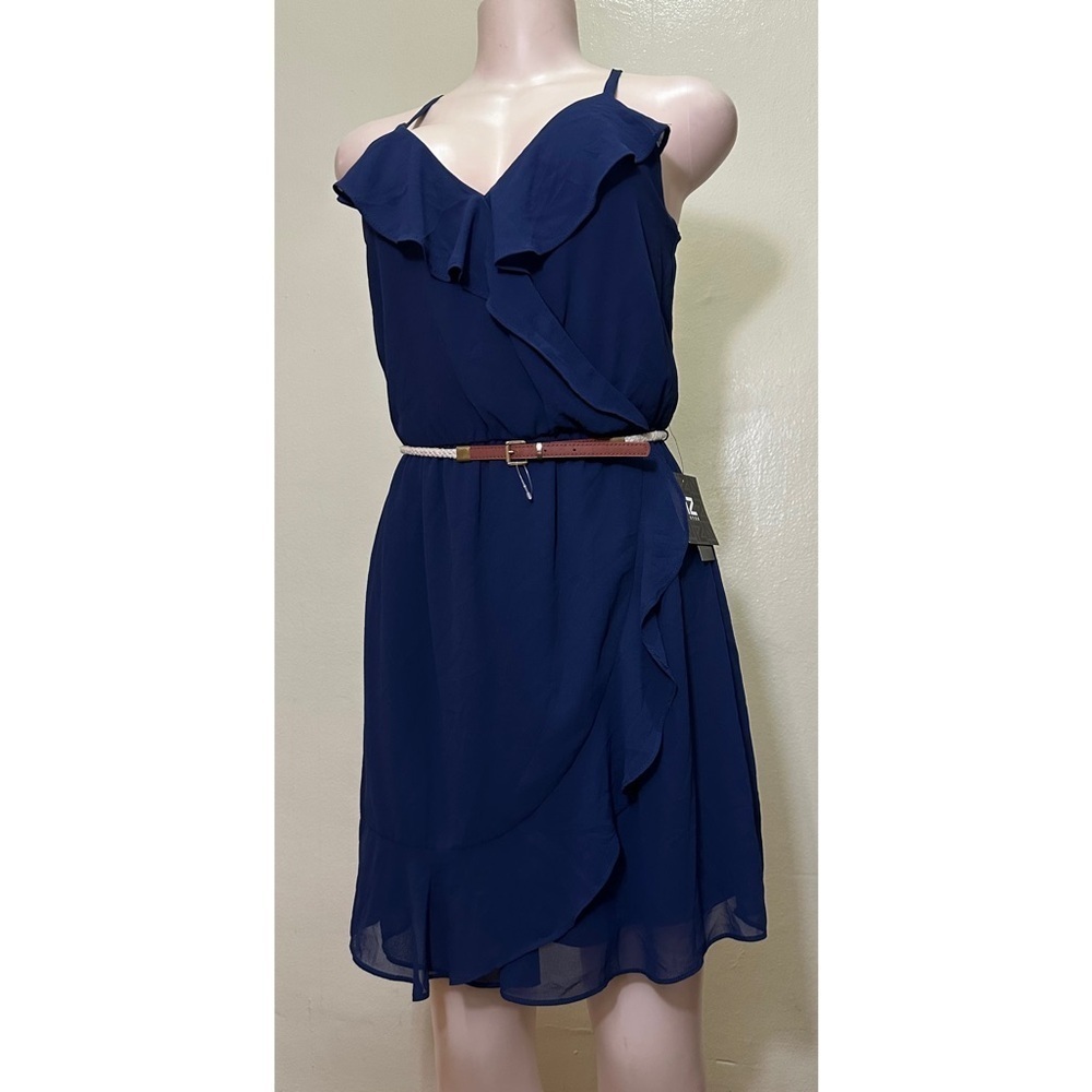 NWT Iz Byer Blue Asymmetrical Ruffled Mini Dress - Picture 4 of 13
